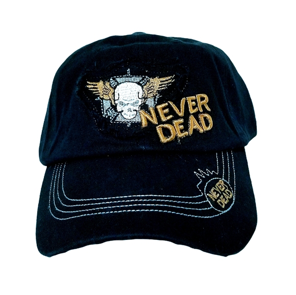 Yiweike Never Dead Maltese Cross And Skull Adjustable Cap Black NWT - Picture 2 of 8